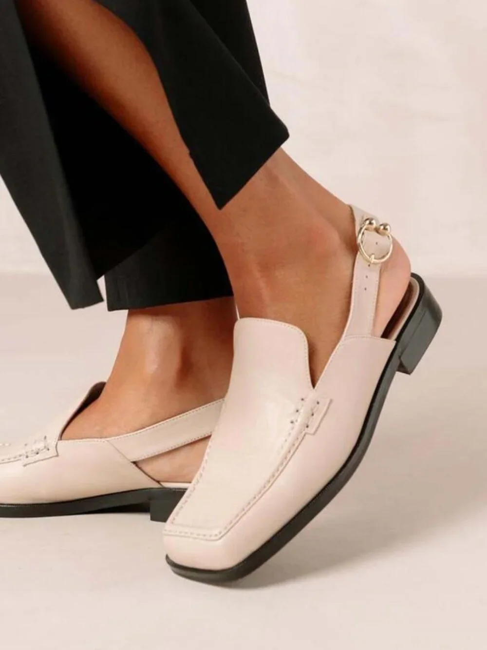 Alohas Abe Slingback Leather Loafer Mules Cream Square Toe Low Heel Size 38 7.5 - Picture 9 of 9